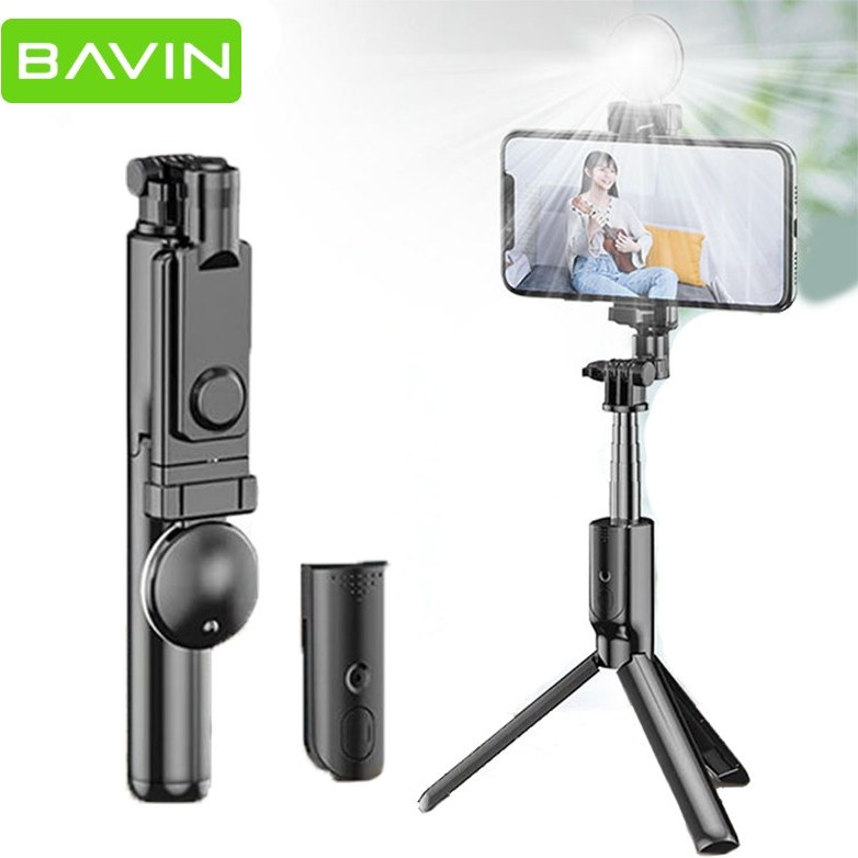 مونوپاد و سه پایه شاتر دار AP-01 Mini Live Broadcast Selfie Stick دارای چراغ Bavin باوین