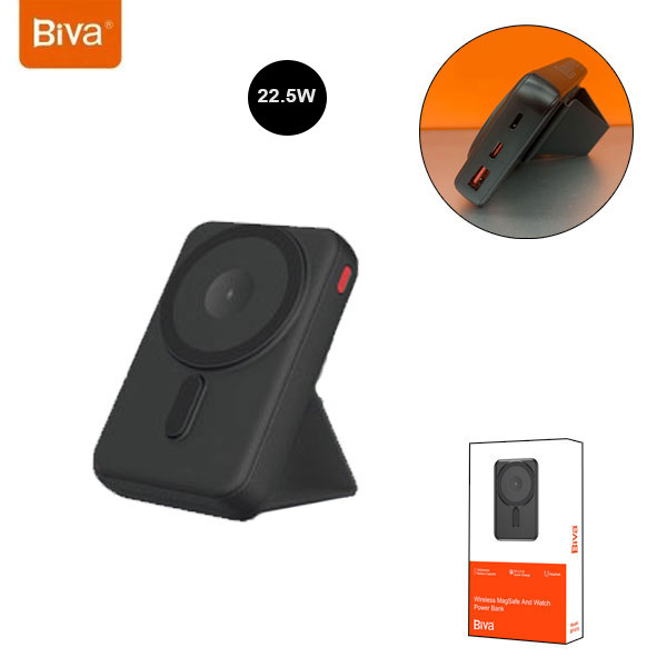 پاوربانک وایرلس 10000 مگ سیف Biva BP-015 توان 22.5 وات دارای قابلیت شارژ اپل واچ  بیوا Biva