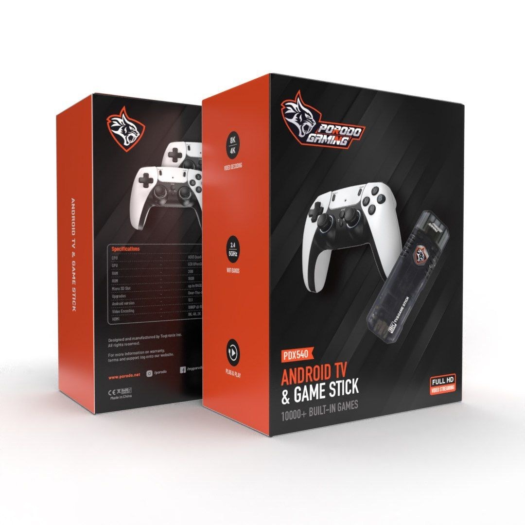اندروید باکس و گیم استیک همراه با دو دسته طرح PS5 پرودو Porodo Android TV and Game Stick PDX540