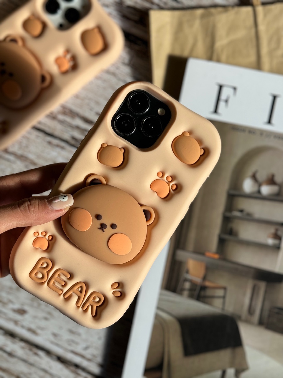 قاب brown bear سیلیکونی استند شو آیفون خرس قهوه ای (کدC1519)